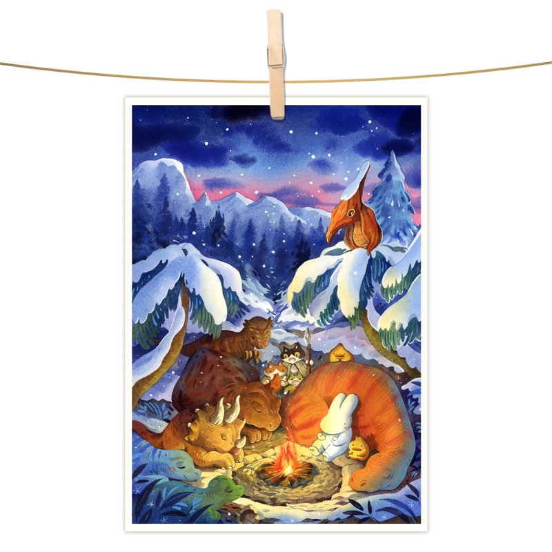 afu watercolor illustration postcard-warm hibernation night - Cards & Postcards - Paper Multicolor