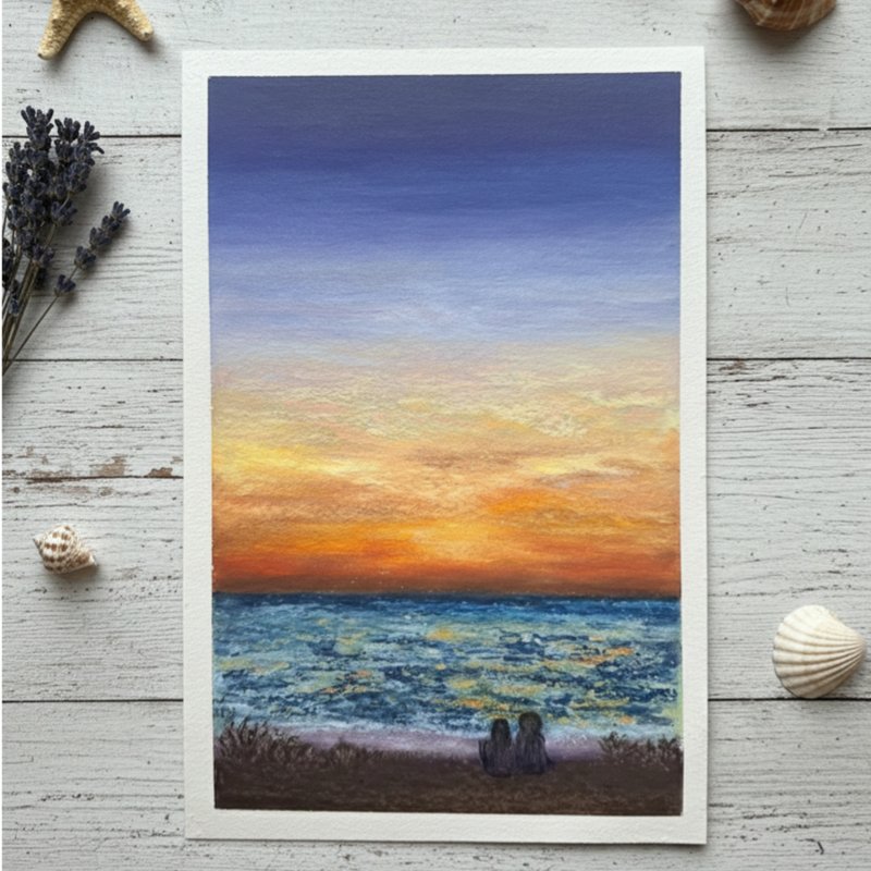 【客製手繪風景畫】| 含相框 | 照片客製 |明信片尺寸 | 油性粉彩 - 似顏繪/客製畫 - 紙 多色