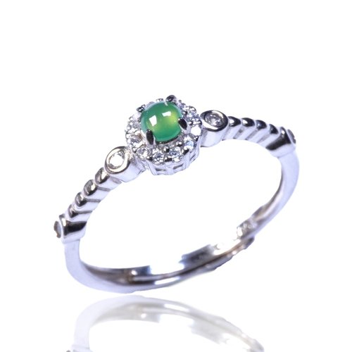 瓔珞珠寶盒 E.L.Jewelry Box 冰陽綠翡翠蛋面戒指 925純銀 | 天然緬甸玉A貨翡翠 | 送禮
