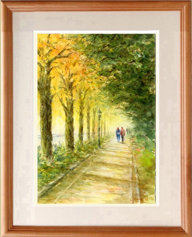 Made to order: Watercolor original painting of Ginkgo trees - โปสเตอร์ - กระดาษ สีเหลือง