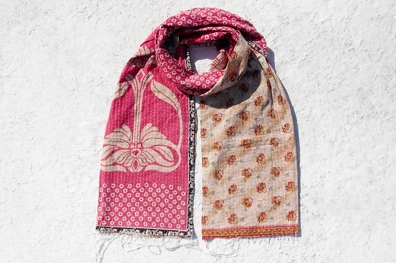 A limited edition hand-stitched silk yarn Li Bu / embroidery scarf / scarves embroidery / hand-stitched silk saris line / stitching yarn Li Bu - desert sunset red cloth + - Scarves - Cotton & Hemp Multicolor