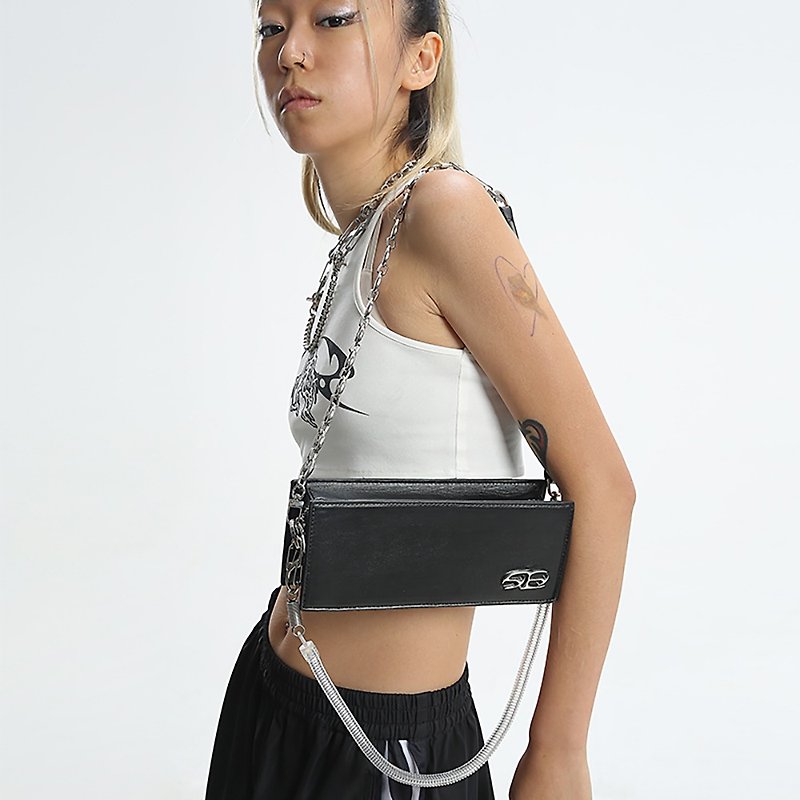 SIDEEFFECT SS21 PU Leather Bag Rectangular Crossbody Bag Shoulder Chain Bag - กระเป๋าแมสเซนเจอร์ - หนังเทียม 
