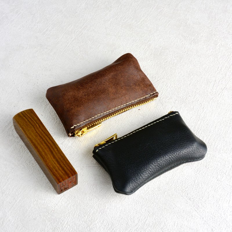 Zipper stamp bag coin purse Italian vegetable tanned leather can be purchased and customized with engraving - ตราปั๊ม/สแตมป์/หมึก - หนังแท้ หลากหลายสี