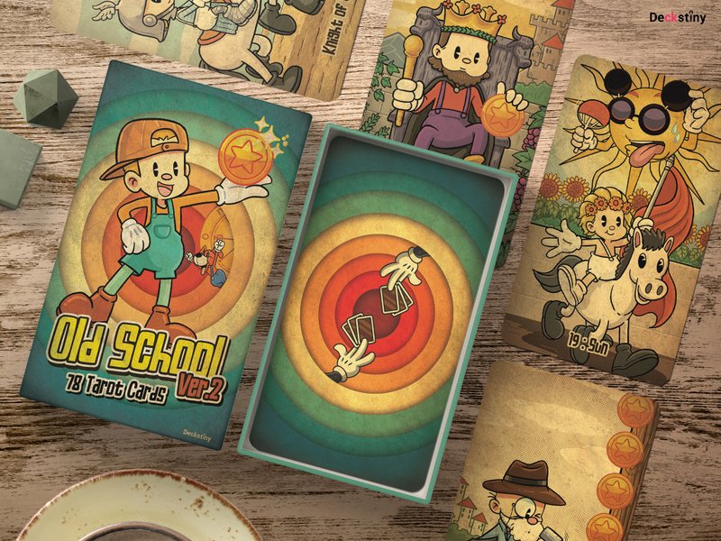 78pcs Old School Tarot Ver.2 (Regular Size), the Rubber Hose Cartoon Style - 卡片/明信片 - 紙 綠色