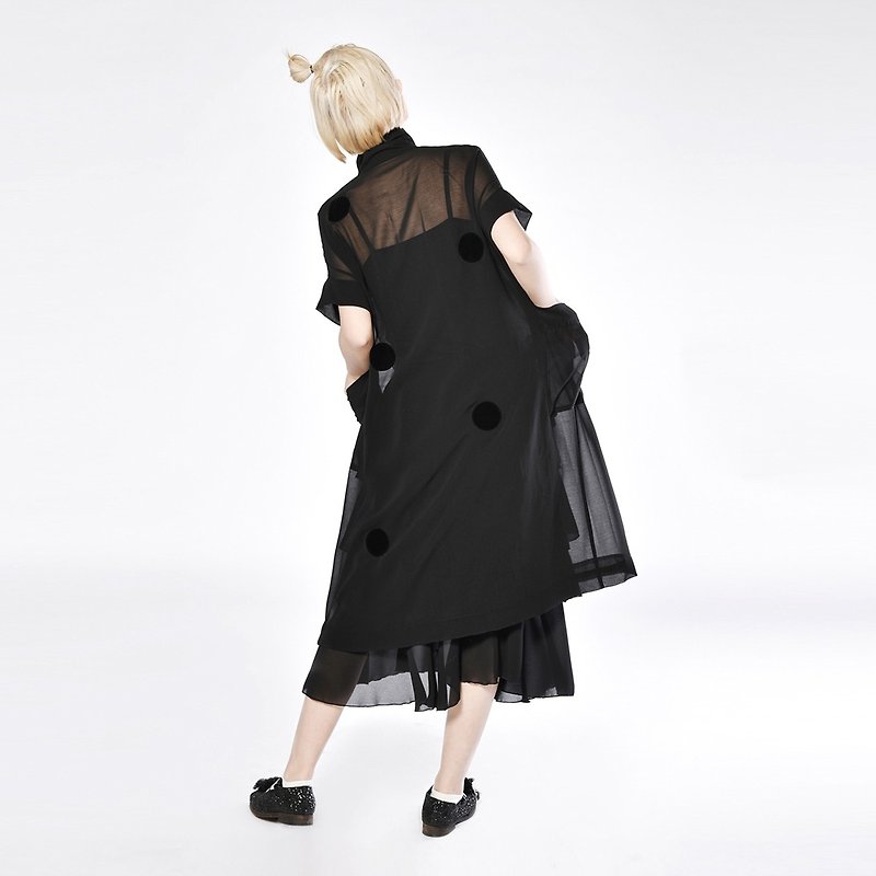 蝴蝶結黑色雪紡半透長衫  洋裝 連身裙 - imakokoni - 洋裝/連身裙 - 其他材質 黑色