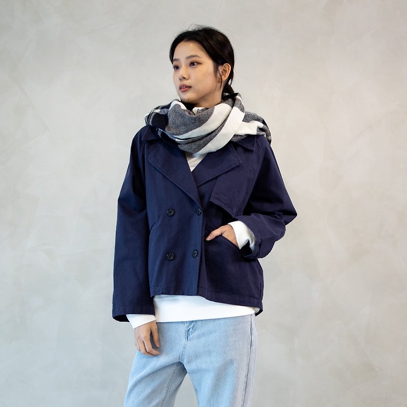 【Simply Yours】Cotton Short Trench Coat Blue F - Women's Casual & Functional Jackets - Cotton & Hemp Blue