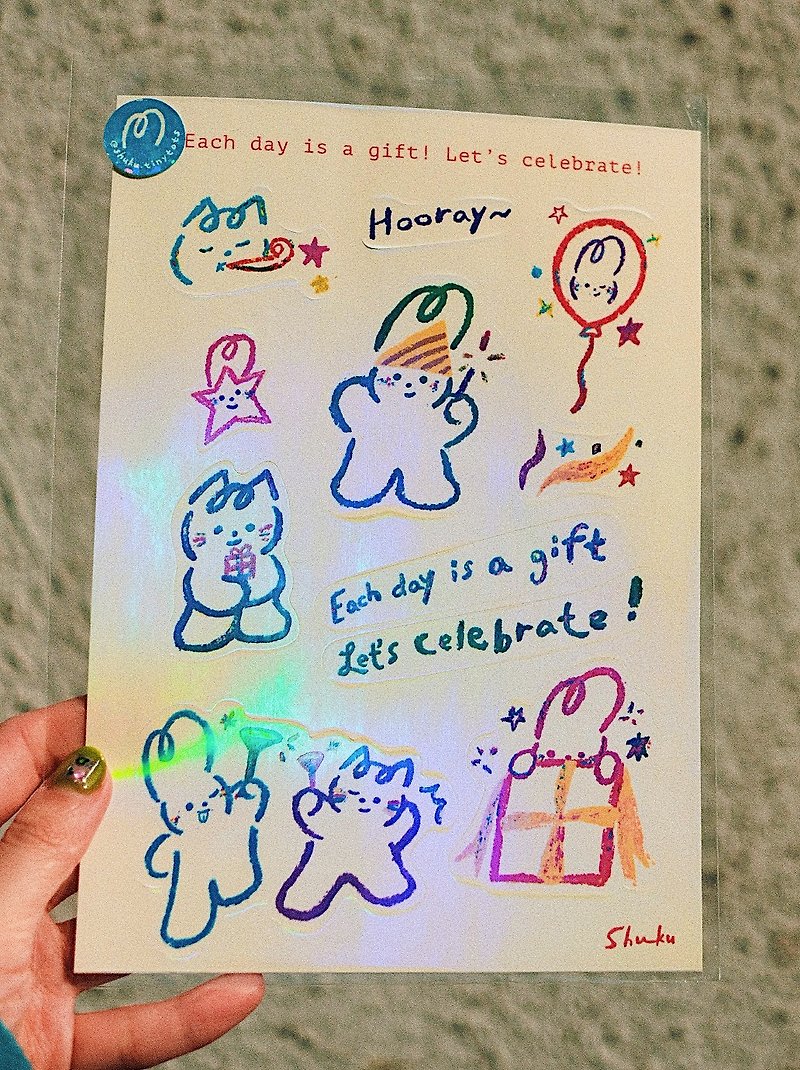 Shuku Hooray! Sticker Set Bunny Celebration Laser Half Cut Stickers - Stickers - Paper Multicolor