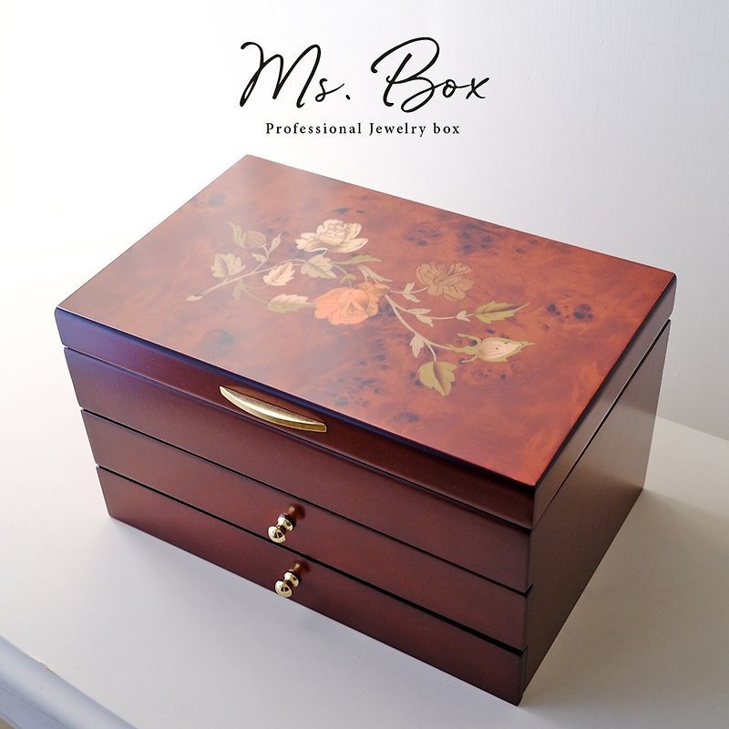 【Ms.ボックス】英国クラシックスタイルの木製ジュエリーボックス/アクセサリーボックス（ウォールナット寄木細工） - 収納用品 - 木製 ブラウン