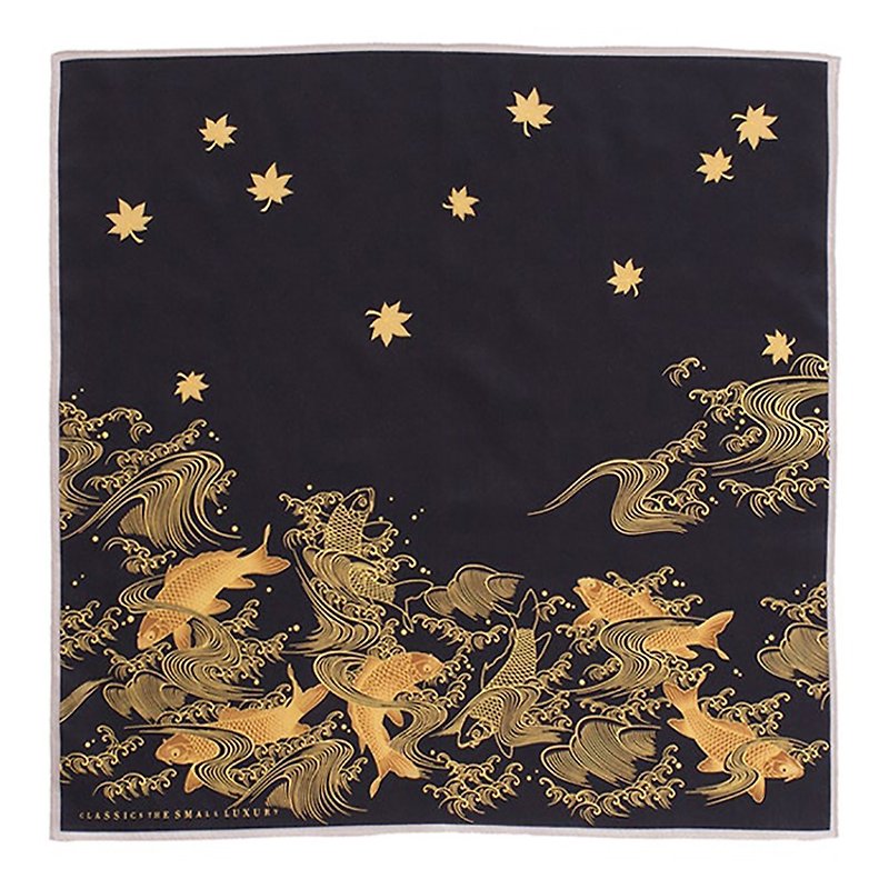 GASHOEN, Carp,Black,Noh, handkerchief,45x45cm,100% cotton,gift made in Japan - ผ้าเช็ดหน้า - ผ้าฝ้าย/ผ้าลินิน สีดำ
