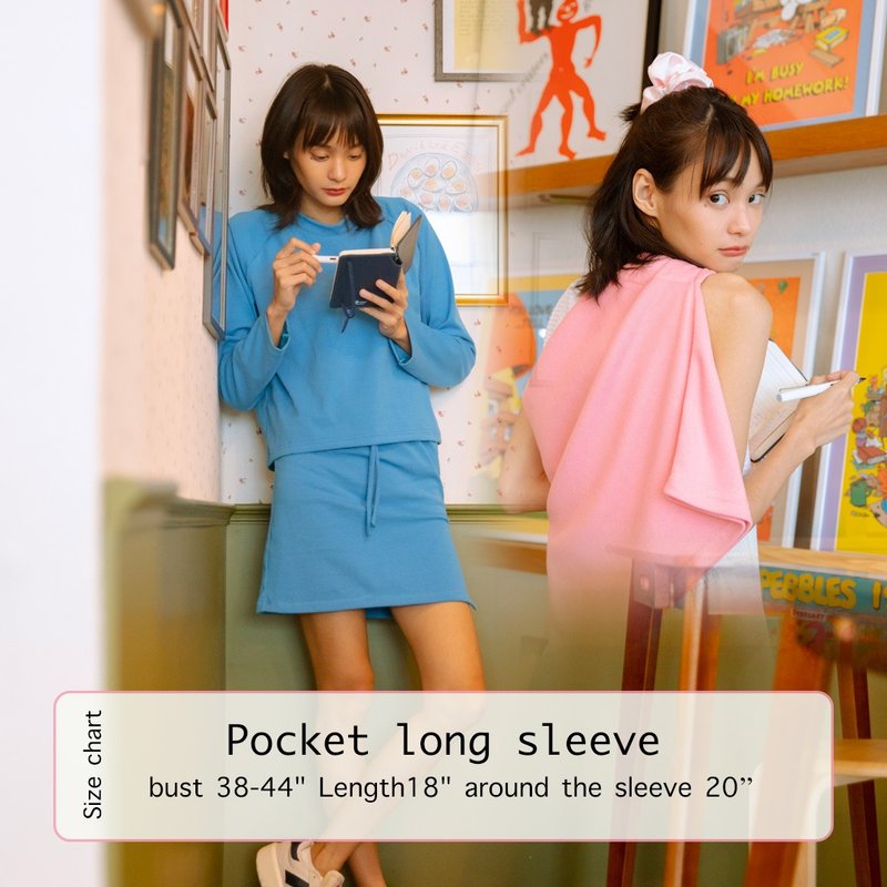 Highestjump pocket long sleeve - 女襯衫 - 棉．麻 藍色