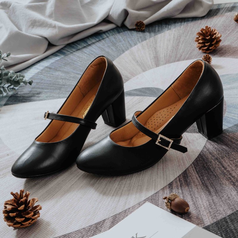 [Elegance and elegance] MIT ladylike shoes. Genuine Leather. Liluohei 7819 - High Heels - Genuine Leather Black