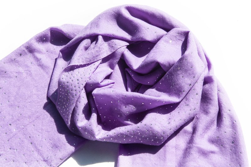 喀什米爾Cashmere 水鑽羊絨圍巾 純羊毛圍巾披巾 戒指絨披肩-星空 - 圍巾/披肩 - 羊毛 紫色