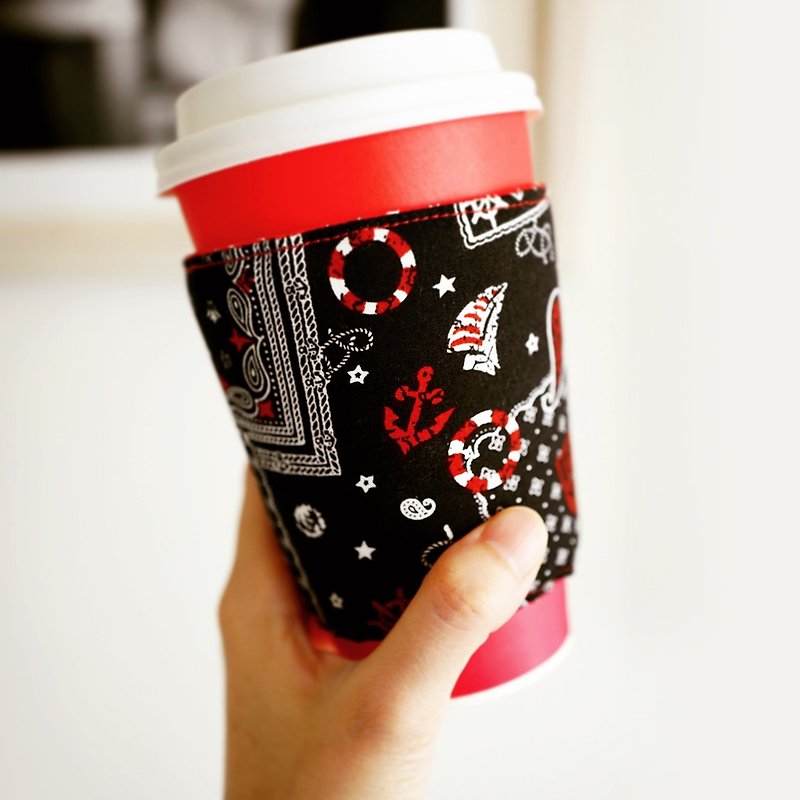 新製品！手作りの環境にやさしいコーヒーカップセット/ブラックセーリングドリーム（コーヒーの環境にやさしいクリスマス交換ギフトパーティー） - ドリンクホルダー - コットン・麻 ブラック