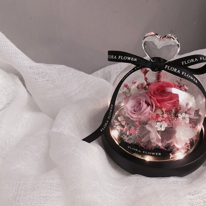 Flora Flower Preserved Flower Heart Glass Shade Night Light-Peach Pink - Dried Flowers & Bouquets - Plants & Flowers Red