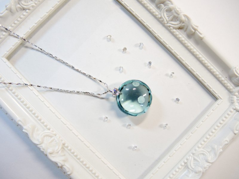 "Ice Crystal ice" elegant sea-blue glass necklace - holy full moon -N8 - สร้อยคอ - เครื่องเพชรพลอย สีน้ำเงิน