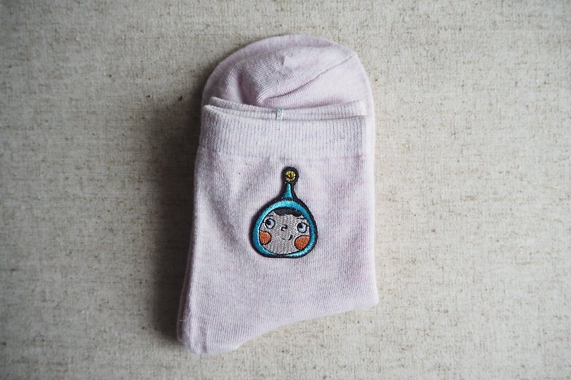 【HeiyinHOHO HoHo and LamHo】Embroidered Socks - Socks - Cotton & Hemp Purple