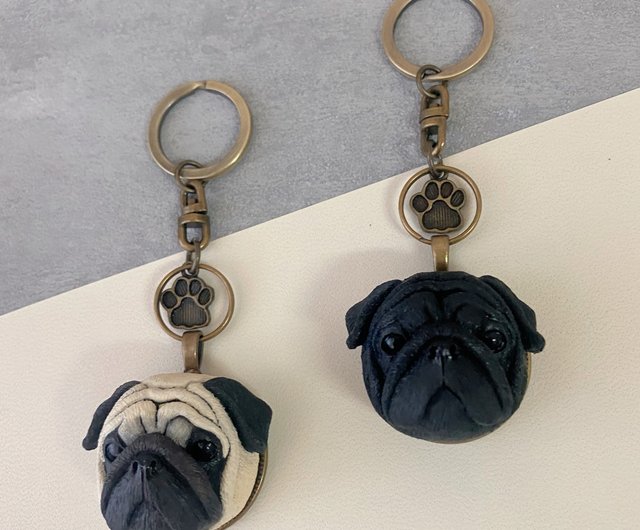 Pug Keyring, Gold plated keychain, Key ring with a popular dog, Solid key pendant, Gift Box available