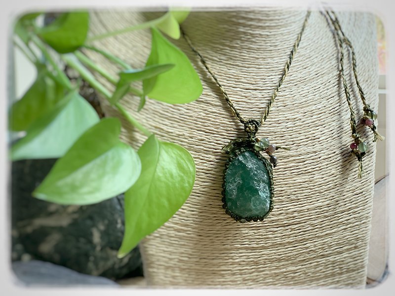 Green Strawberry Crystal South American Wax Wire Braided Necklace - Necklaces - Semi-Precious Stones Green
