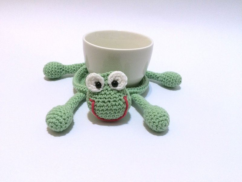 Aprilana_Frog crochet coaster - Coasters - Other Materials Green