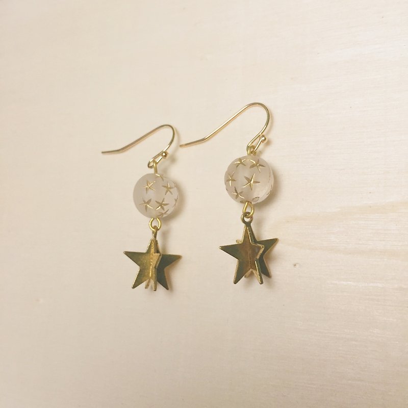 Retro frosted planet three-dimensional star earrings - Earrings & Clip-ons - Resin Transparent