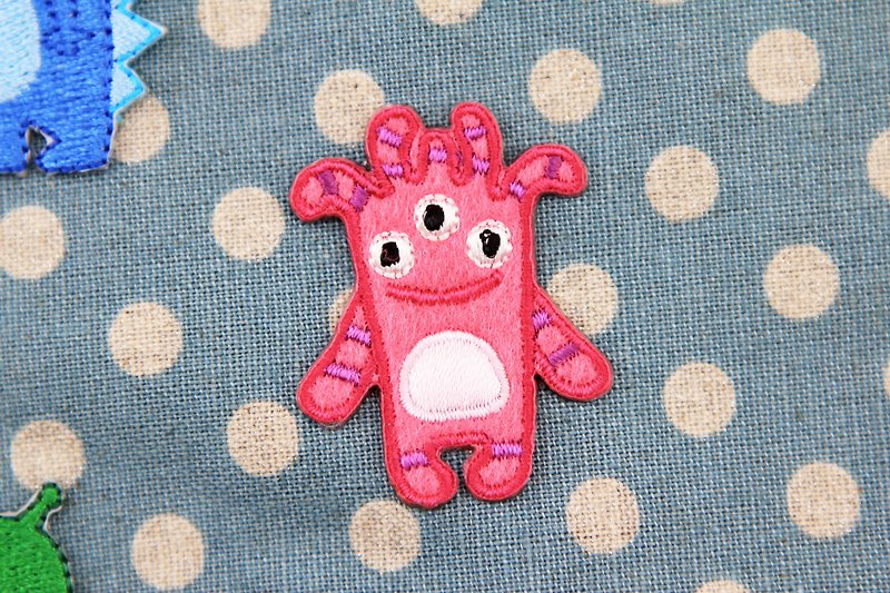 美杜莎自黏繡布貼-可愛怪獸系列 - 女 T 恤 - 繡線 粉紅色