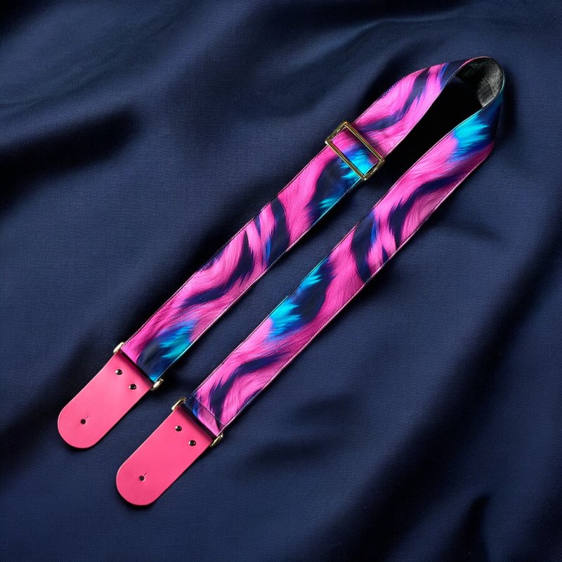 Pink Blue Tiger  Guitar Strap - 其他 - 棉．麻 金色