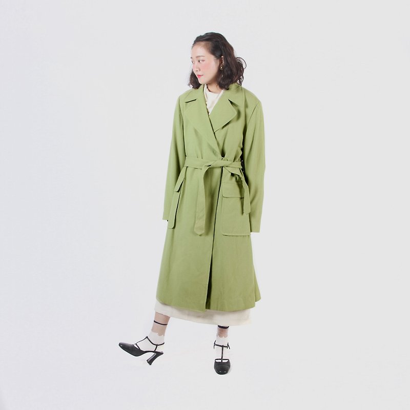 [Egg plant ancient] 蔺草清香毛领毛料古着衣 - เสื้อแจ็คเก็ต - ขนแกะ สีเขียว