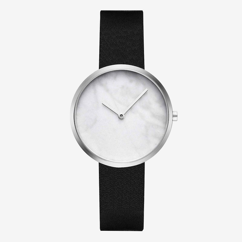 Outline Silver 34mm Black Italian Leather Belt True Marbled Surface Swiss Movement Sapphire Glass-free Stainless Steel Sapphire Made in Hong Kong MAVEN Watches - Women's Watches - Genuine Leather Black
