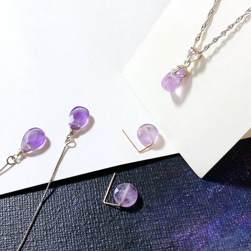 New Year Lucky Bag-Amethyst Series Earrings Ear Line Necklace Set - Necklaces - Crystal Purple