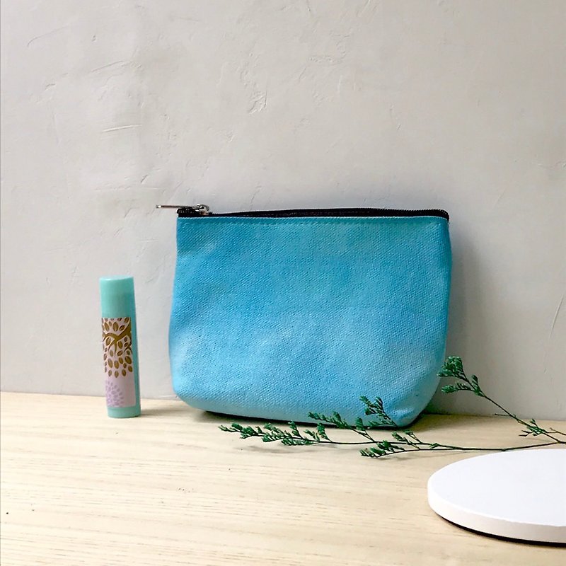 Uesugi Flower Customized Gift/Deep Sea Blue Canvas Hand-dyed Universal Bag - Coin Purses - Cotton & Hemp Blue