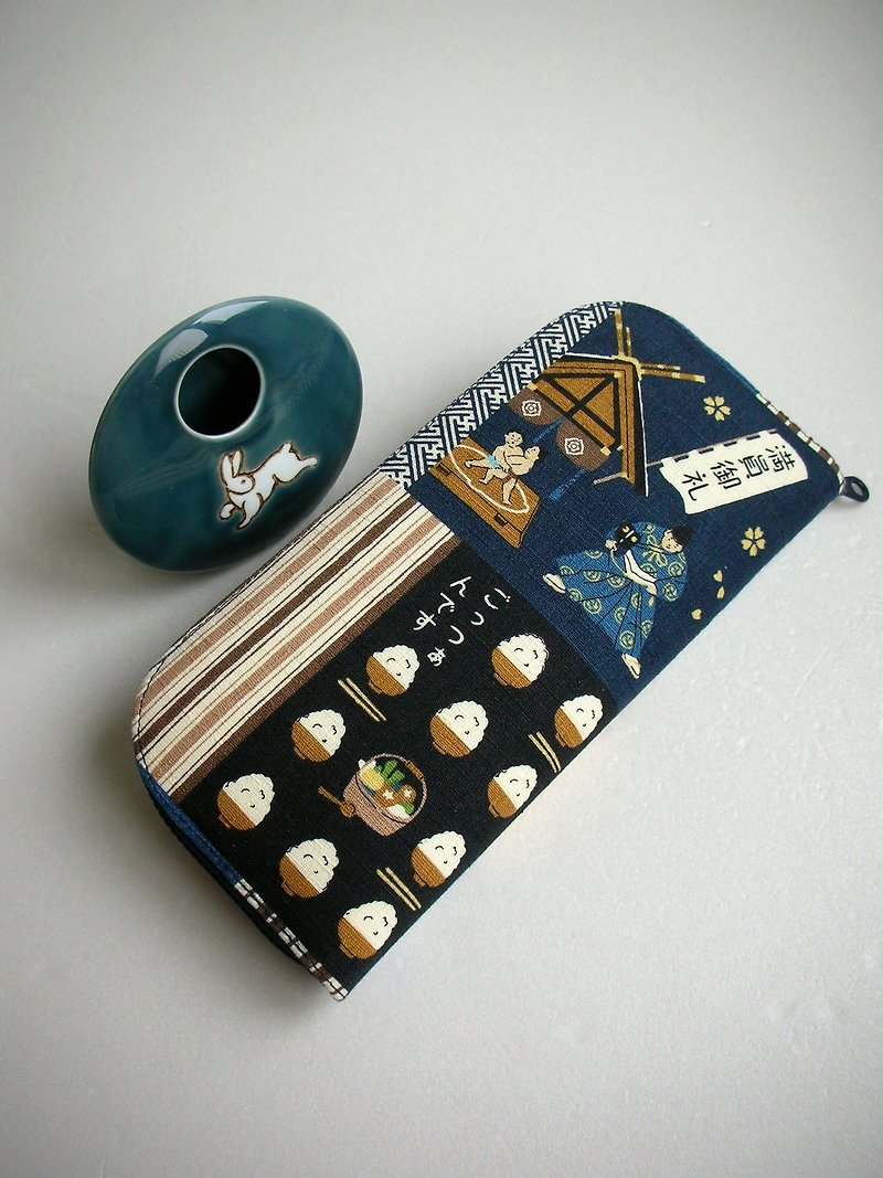 Japanese wild kapok [sumo daily] - long clip / wallet / coin purse / gift - Wallets - Cotton & Hemp Blue