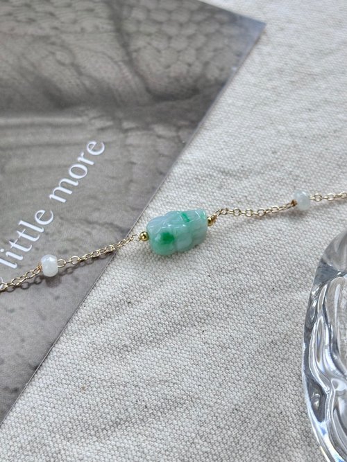 翡翠設計館 / 賞翠•玩翠 EXE Jewelry 白底青綠貔貅14K包金手鍊 |天然緬甸翡翠