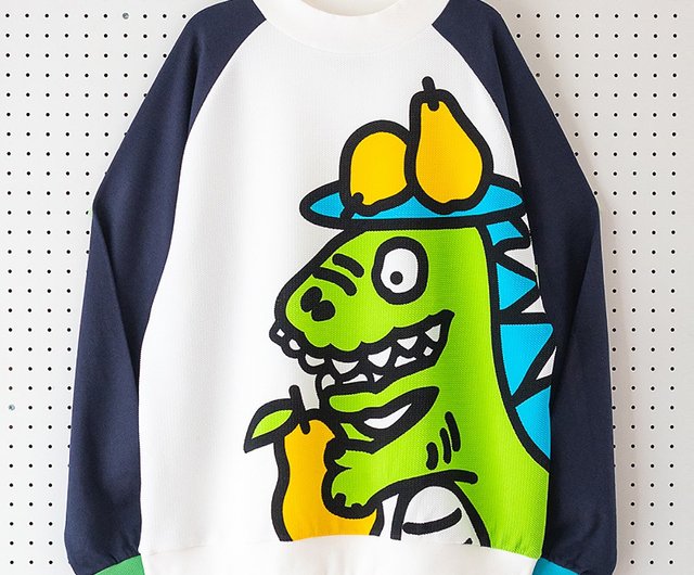 Dinosaur Let Pear Color Matching Raglan Sleeve Sweater Waffle