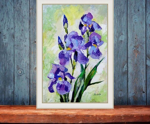 アイリス絵画花オリジナルアート春キャンバスアイリスウォールアート