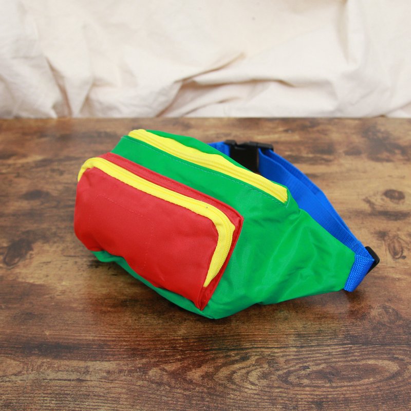 Back to Green:: 經典腰包 綠紅藍拼接 B-04 vintage bag - 側背包/斜背包 - 棉．麻 