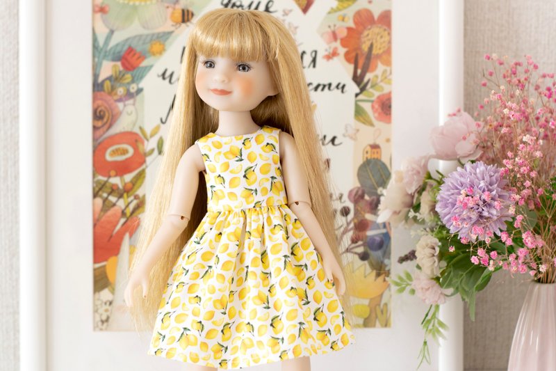 Summer lemon dress for 37 cm (14 inch) Ruby Red Fashion Friends dolls (RRFF) - Stuffed Dolls & Figurines - Cotton & Hemp Yellow