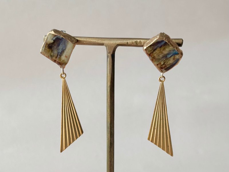 萩焼　金継ぎ　サージカルステンレスピアス　茶色　藍色　白　ゴールド　揺れる　 伝統工芸　No.330 - 耳環/耳夾/耳骨夾 - 陶 金色