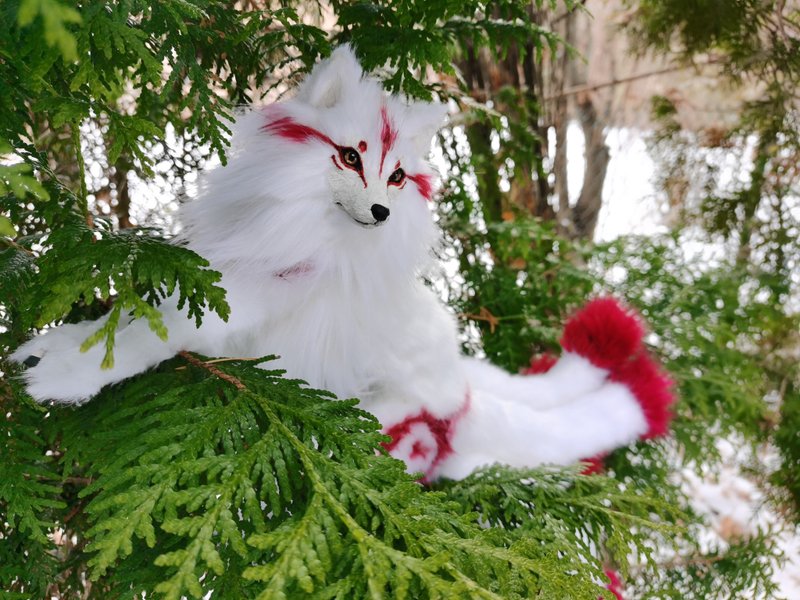 Kitsune FOX 5 tails BJD art doll poseable made-to-order - ตุ๊กตา - วัสดุอีโค ขาว