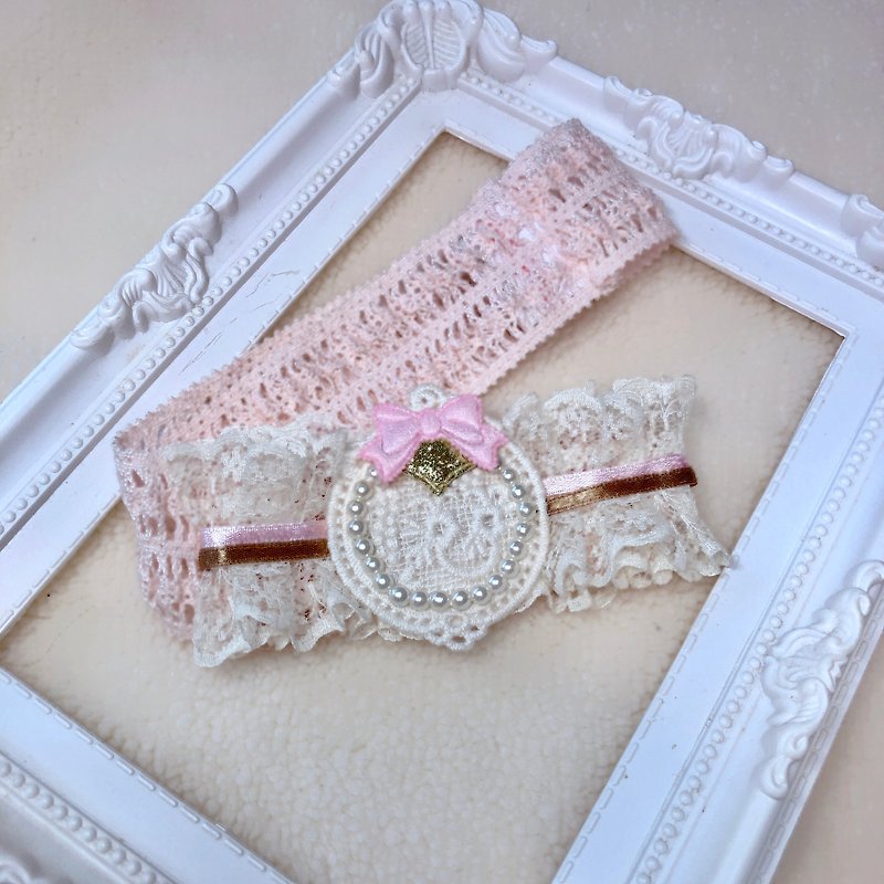 Lace elastic hair band bow pearl exchange gift Valentine's Day pink princess wind two-color powder - เครื่องประดับผม - วัสดุอื่นๆ สึชมพู