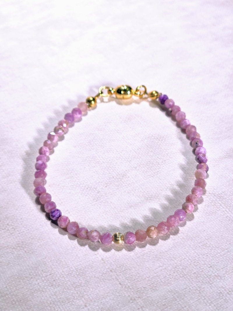 【Made in Japan】14KGF Charoite Slender Bracelet (Magnetic Clasp for Easy Wear) - Bracelets - Gemstone Purple