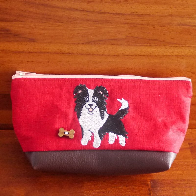 Border Collie Custom Embroidery Pen Bag Storage Bag 10 Colors Free Embroidery Name Please Remarks - Pencil Cases - Thread Multicolor