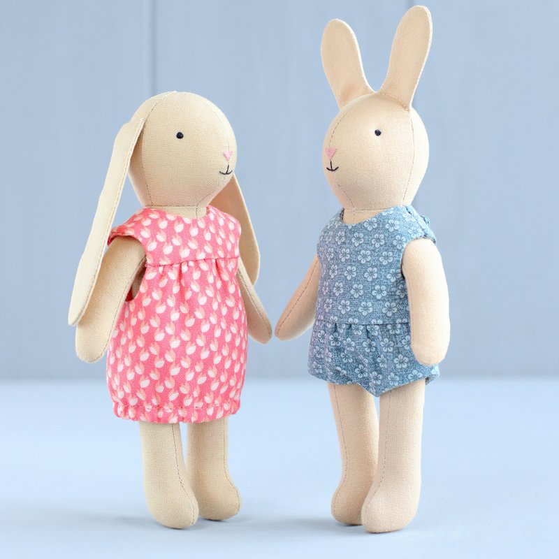 2 PDF Two Mini Bunnies with different ears in Dress and Romper Sewing Patterns - 手工藝教學/工具書 - 其他材質 