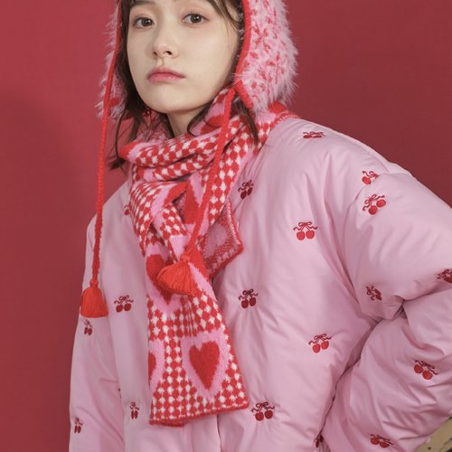 STAR TEAM mahair scarf スターチーム マフラー 赤ピンク STAR TEAM mahair scarf スターチーム マフラー 赤ピンク