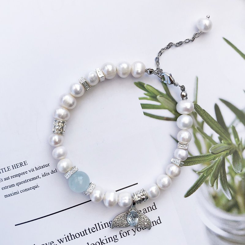 Pearl Aquamarine Original Design | Secret Promise with Mermaid - Bracelets - Semi-Precious Stones White