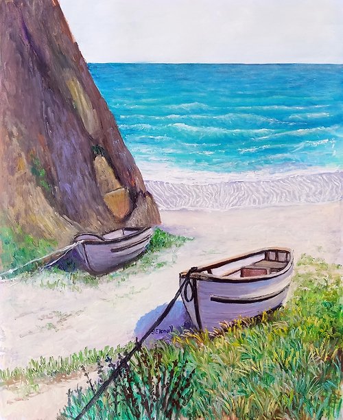 SElenaVArt 原創手工油畫帆布捲裝熱帶海灘海洋沙藝術加州藝術品精美海岸牆藝