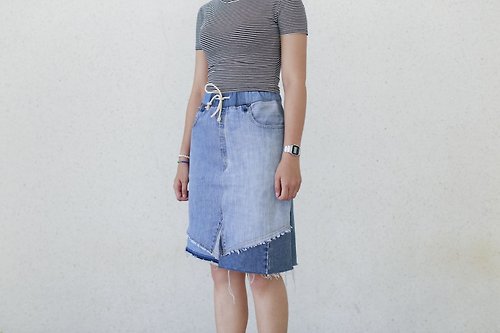 First Edition Design 牛仔拼布裙 denim patchwork skirt