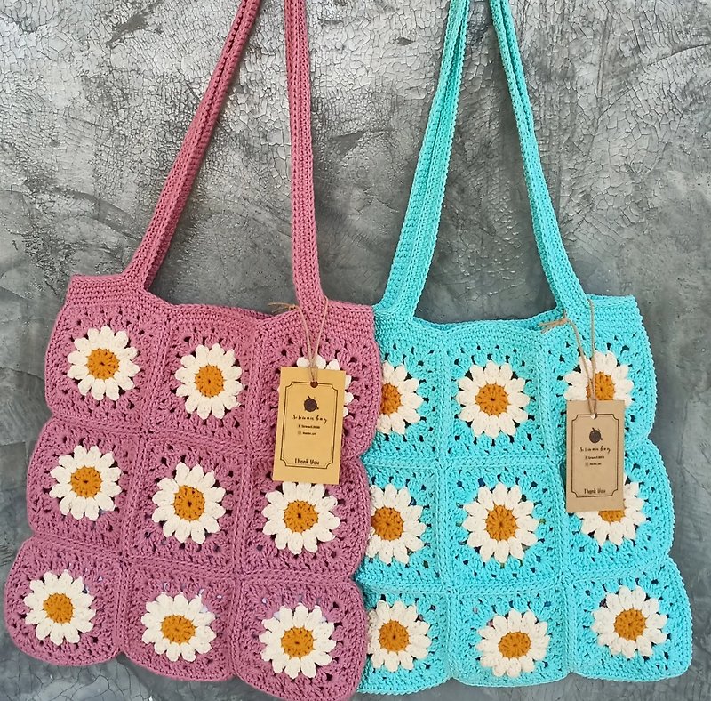 Tote Daisy Bag crocheted rope bag - Handbags & Totes - Cotton & Hemp 
