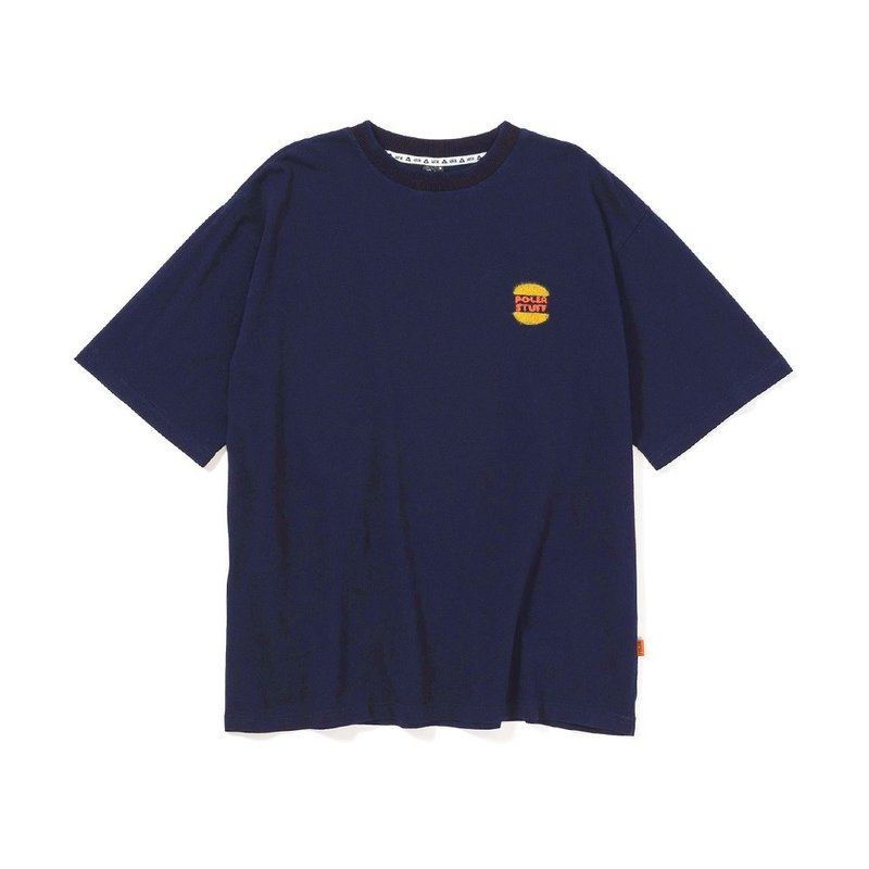 日本POLER PRM WASH STEAMED HAMS CHENILLE EMB TEE 漢堡T / 藍 - 男 T 恤 - 棉．麻 白色