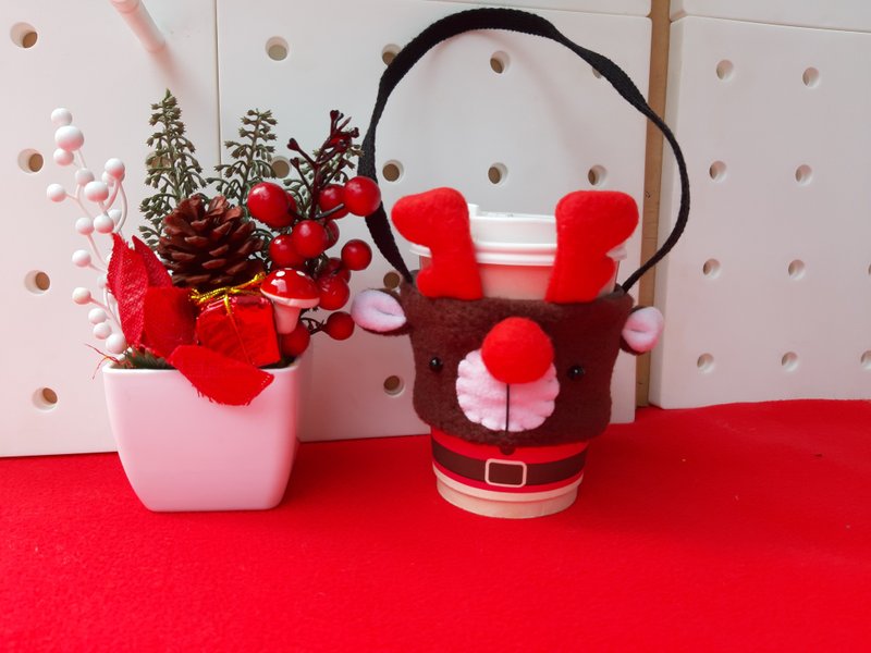 Christmas Elk Environmental Cup Holder/Beverage Cup Holder - Beverage Holders & Bags - Cotton & Hemp 