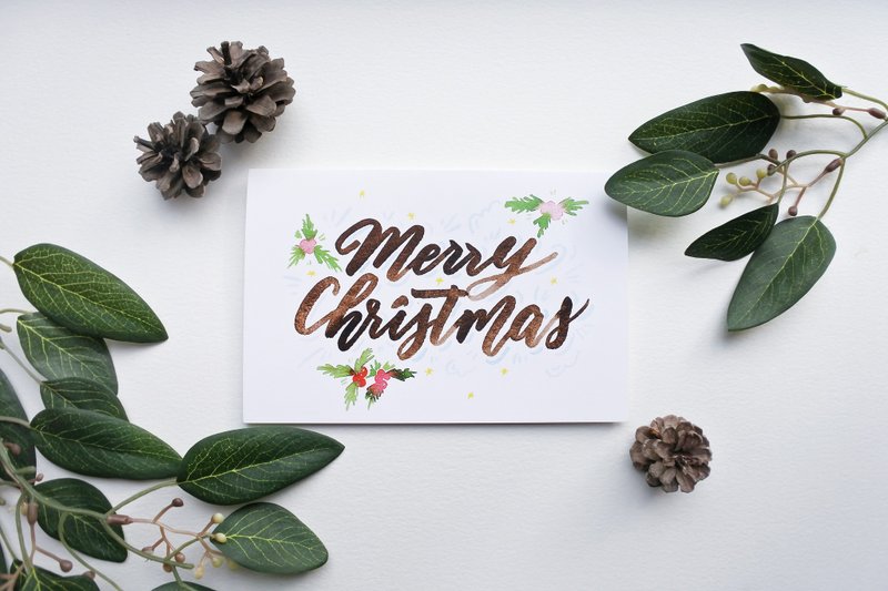 聖誕節快樂Merry Christmas(英文書法聖誕卡片) - 卡片/明信片 - 紙 咖啡色